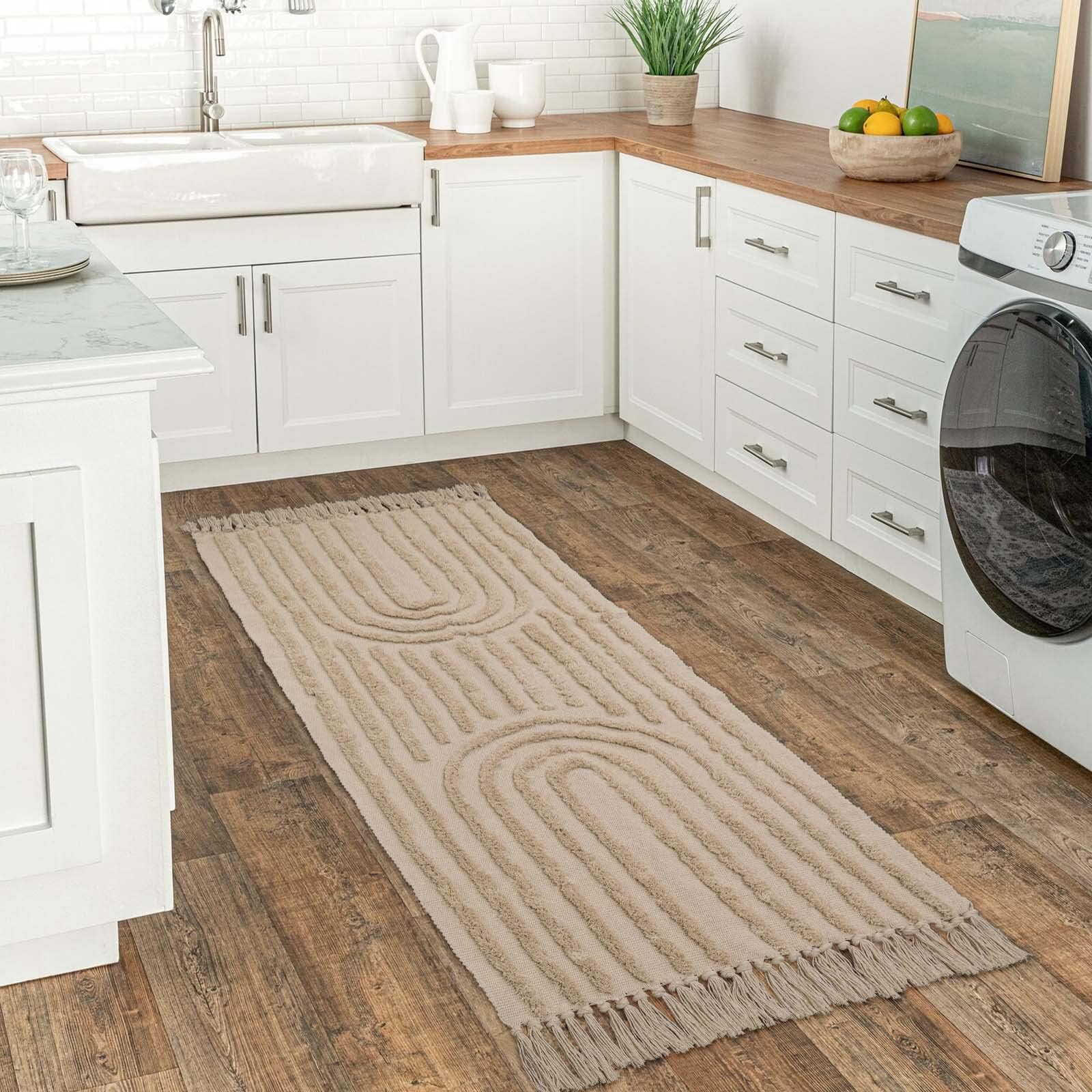 Washable Kitchen Runner Rug - Hand-Woven Bathroom Runner Rug with Tassels, Terracotta Entryway Runner Rug, Tufted Rainbow Bedroom Rug Runner, Hallway Rug for Laundry/Living Room