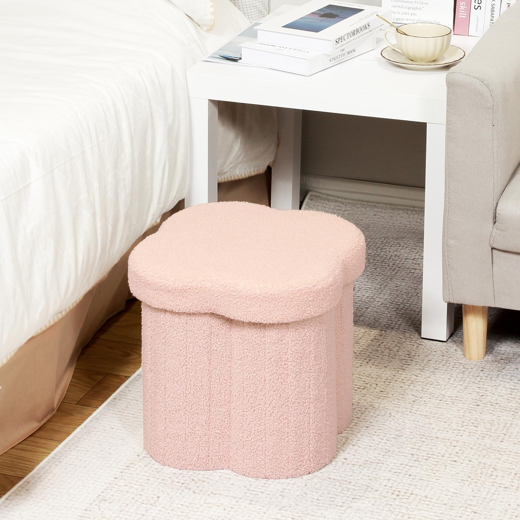 Flower-Shaped Storage Ottoman â€?Boucle Footstool & Seat for Living Room & Dorm