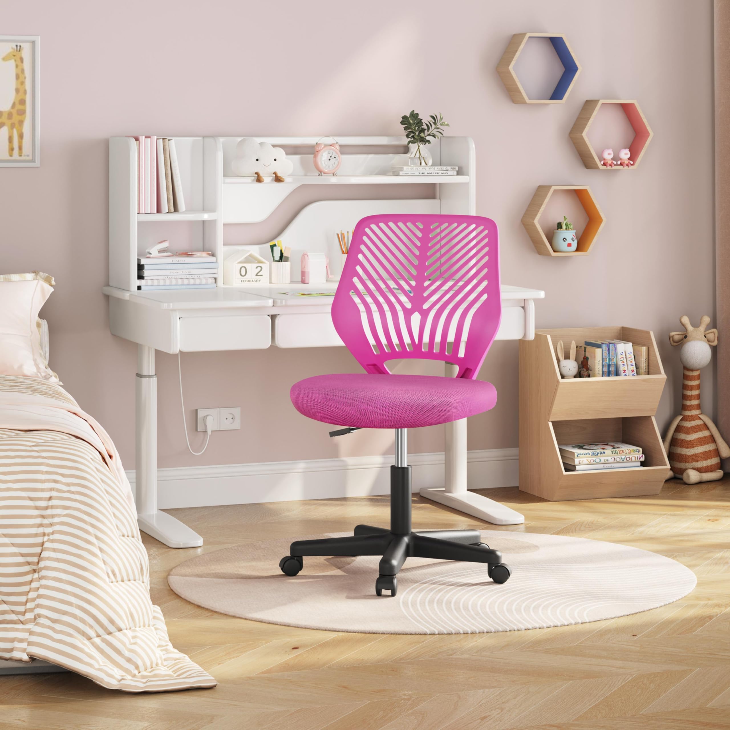 Cute Low-Back Armless Study w/Lumbar Support Adjustable Swivel Chair