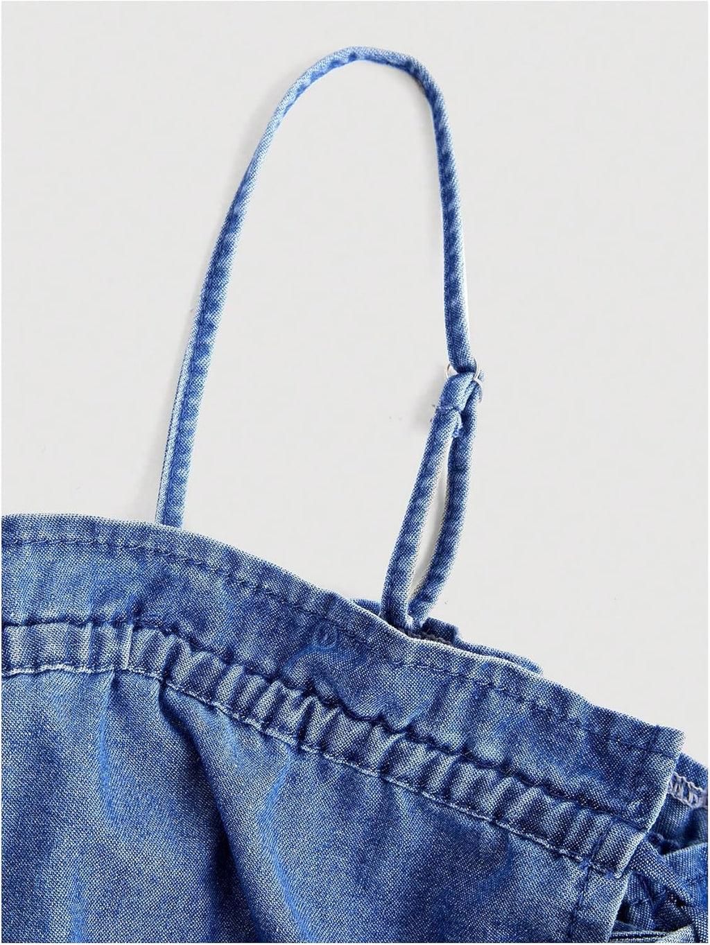 Women's Denim Tops Bow Tie Front Spaghetti Strap Camisole Tiered Ruffle Frill Trim Y2k Tank