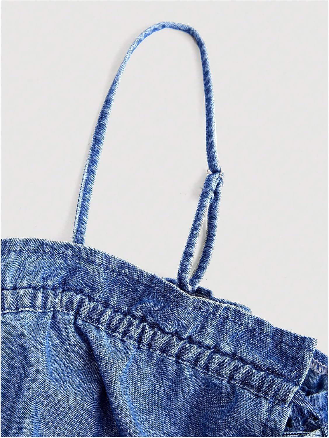 Women's Denim Tops Bow Tie Front Spaghetti Strap Camisole Tiered Ruffle Frill Trim Y2k Tank