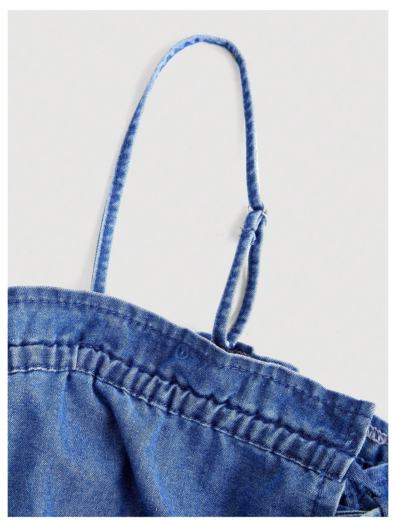 Women's Denim Tops Bow Tie Front Spaghetti Strap Camisole Tiered Ruffle Frill Trim Y2k Tank