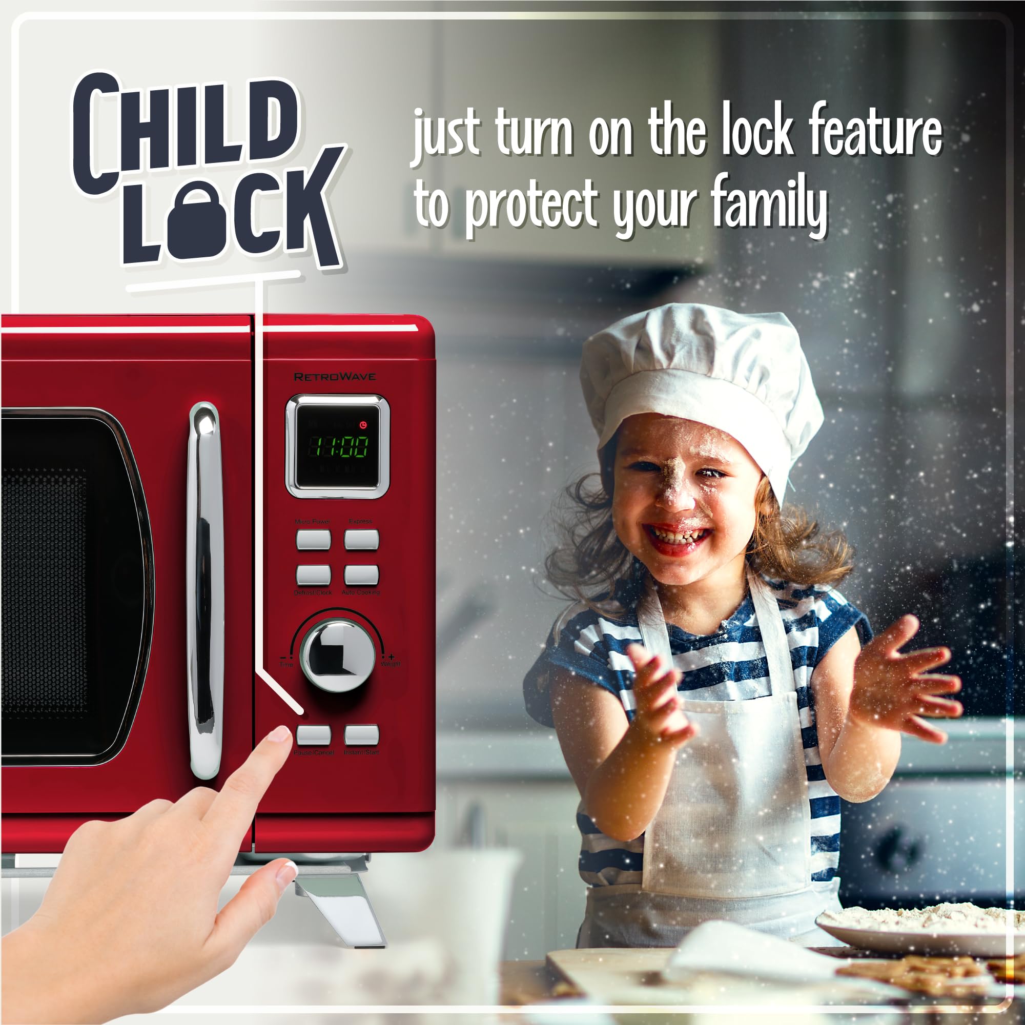 Nostalgia Retro Compact Countertop Microwave Oven 0.7 Cu. Ft. -700-Watts with LED Digital Display-Child Lock-Easy Clean Interior-Pink