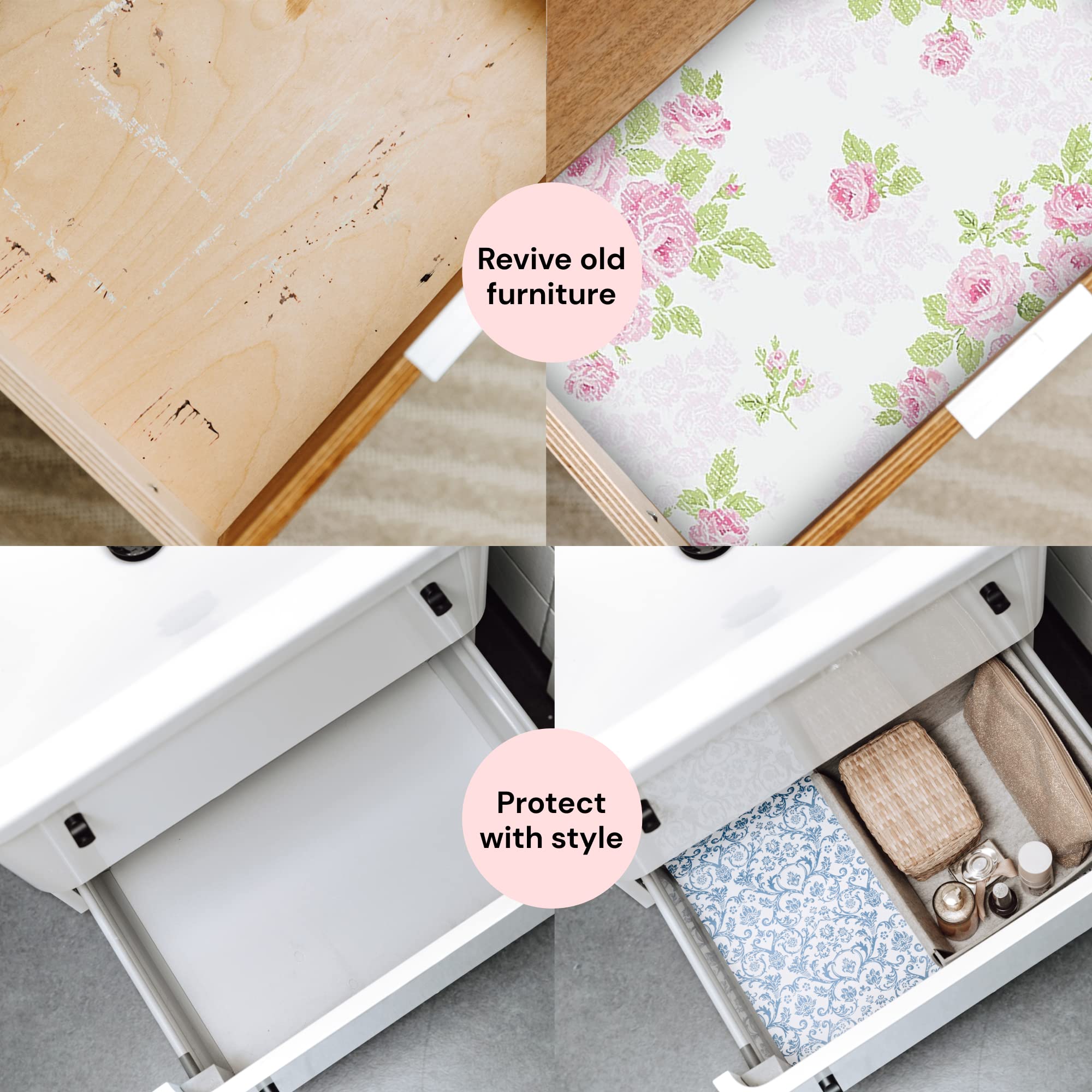 Scented Drawer Liners - Non-Adhesive Paper Sheets for Closet Shelves, Cabinet, Home Essentials & Dresser - 14 x 19.5 Inch Royal Damask Print Drawer Liner - Coquette Room Decor