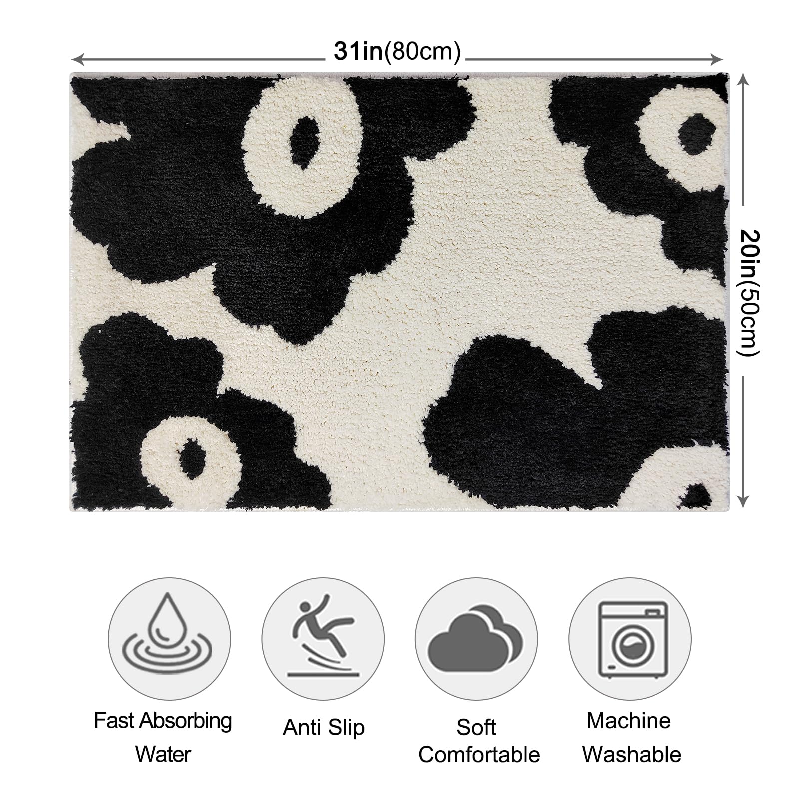 Cute Bath Mat for Bathroom Soft Super Absorbent Non Slip TPR Backing, Quick Drying, Machine Washable Bath