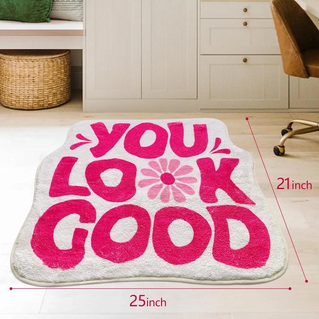You Look Good Bath Mat Flower Bathroom Rug, Soft Absorbent Water Non Slip Rug, Superior Washable Microfiber (21"x25")