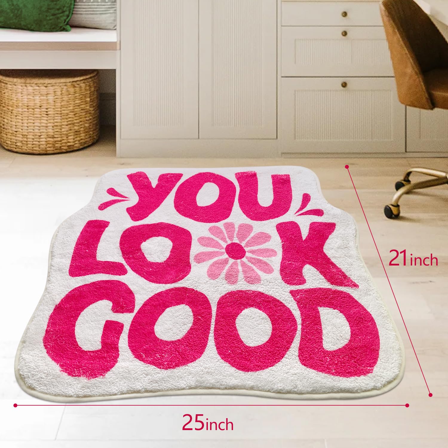 You Look Good Bath Mat Flower Bathroom Rug, Soft Absorbent Water Non Slip Rug, Superior Washable Microfiber (21"x25")