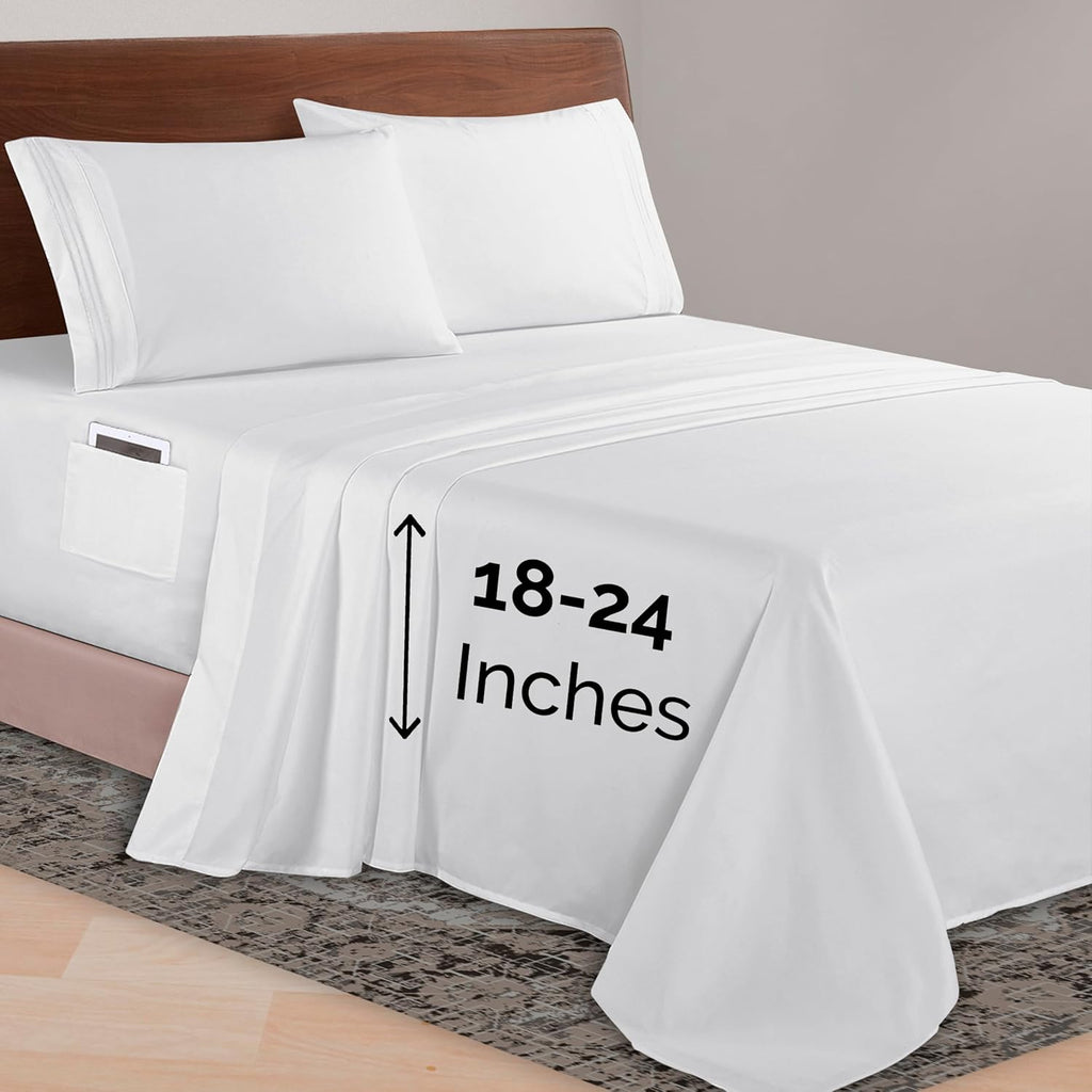 Elegant Comfort Luxurious 1500 Premium Hotel Quality Microfiber Three Line Embroidered Softest 4-Piece Bed Sheet Set, Wrinkle and Fade Resistant