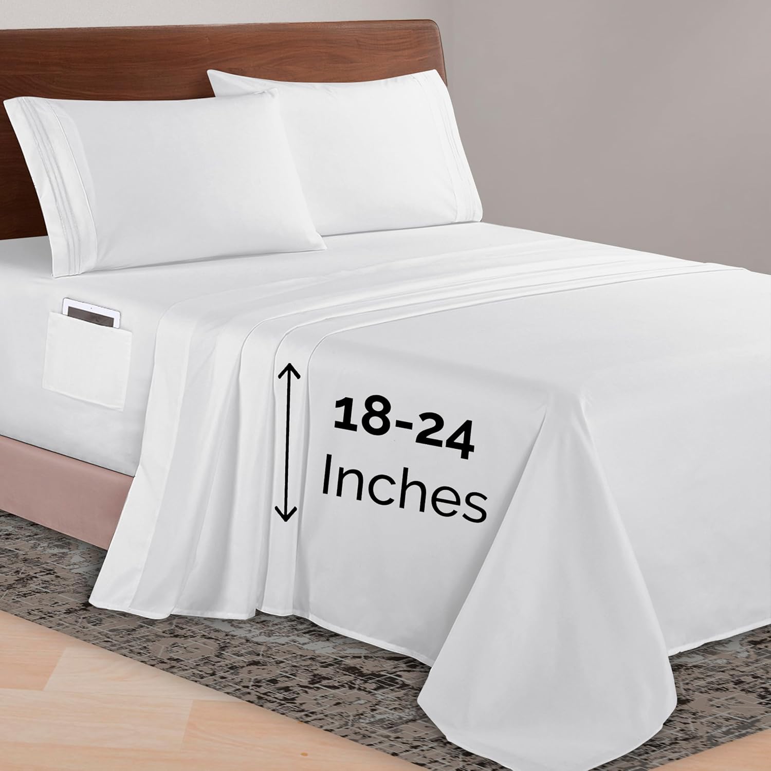 Elegant Comfort Luxurious 1500 Premium Hotel Quality Microfiber Three Line Embroidered Softest 4-Piece Bed Sheet Set, Wrinkle and Fade Resistant