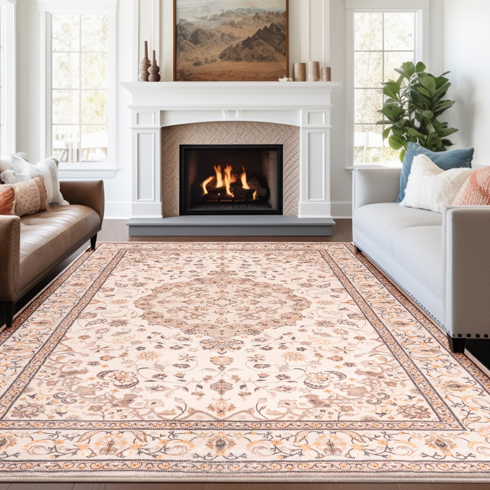 Washable Area Rugs Door Mat Entryway Vintage Floral Non-Slip Low Pile Entrance Thin Rug Carpet for Kitchen Bathroom Living Room Pink