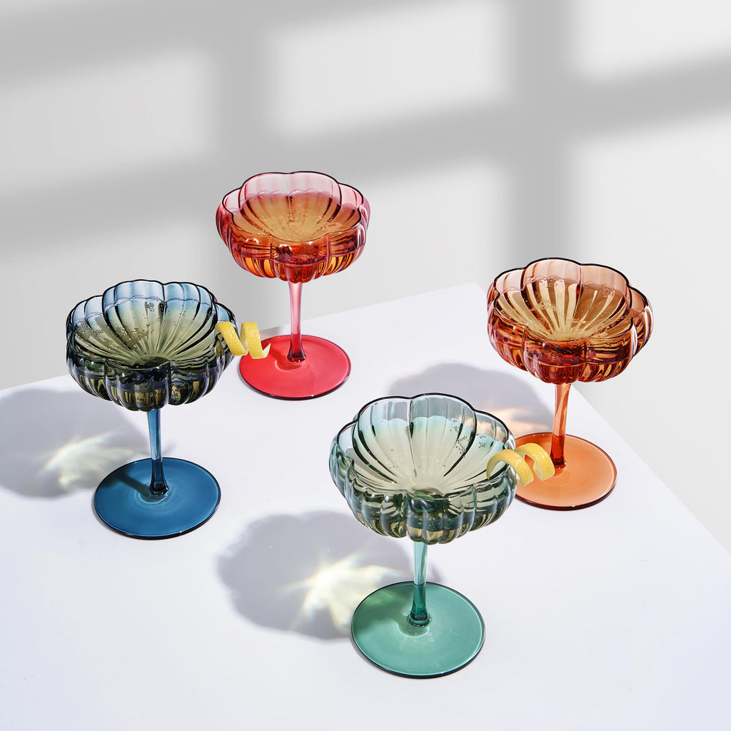 Flower Shape Modern Wavy Glass- Set of 4