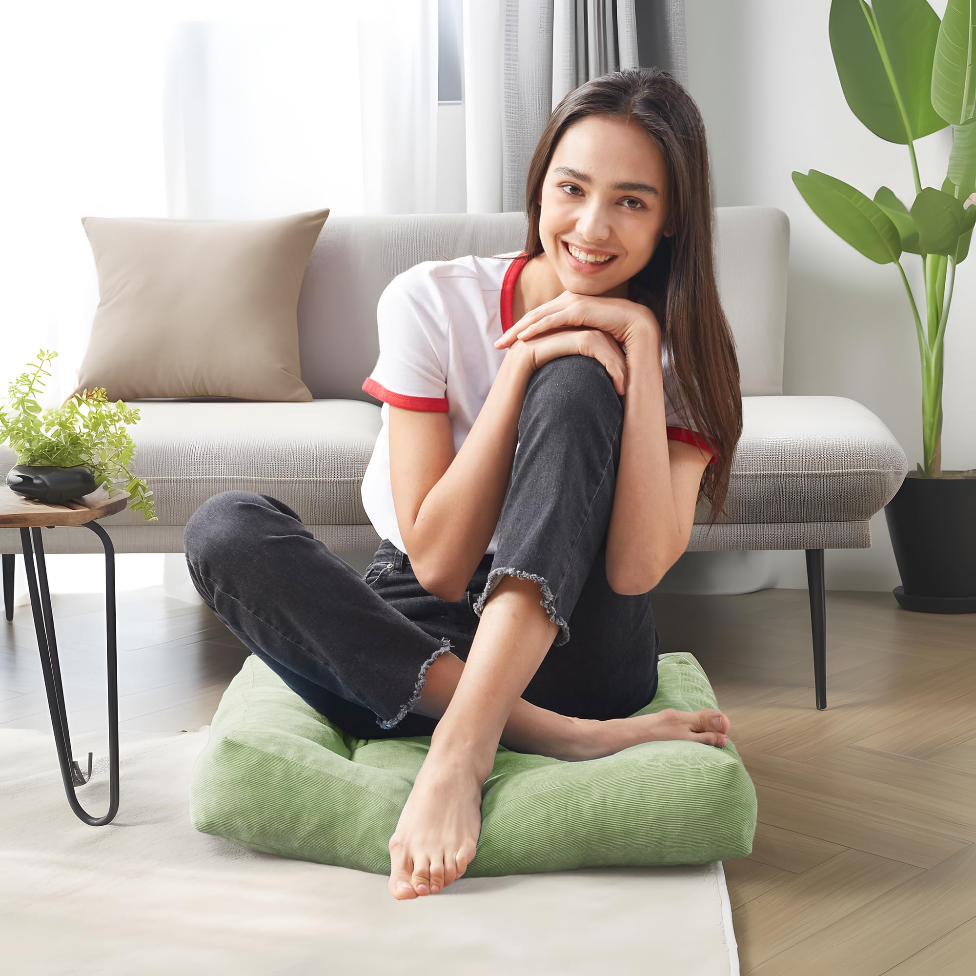 Square Large Pillows Seating Meditation Floor Pillow, Tufted Corduroy Cushion for Living Room