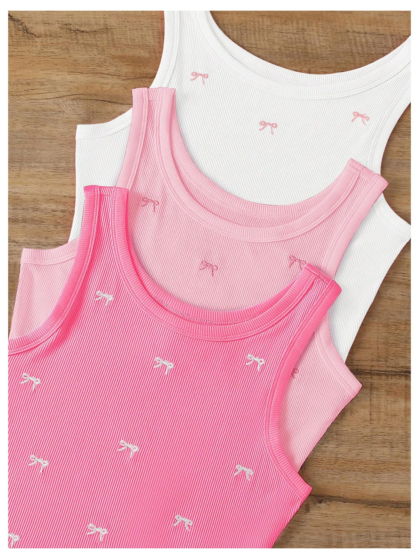 Women's Plus Size 3 Pack Coquette Bow Top Crew Neck Sleeveless Crop Tank Tops