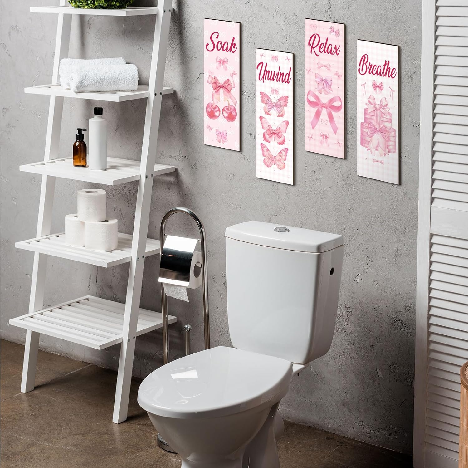 Coquette Pink Bow Bathroom Wall Decor Pink Pictures Wall Art 4 Pcs 11.8 x 3.9 Inch