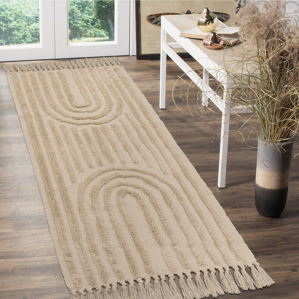 Washable Kitchen Runner Rug - Hand-Woven Bathroom Runner Rug with Tassels, Terracotta Entryway Runner Rug, Tufted Rainbow Bedroom Rug Runner, Hallway Rug for Laundry/Living Room