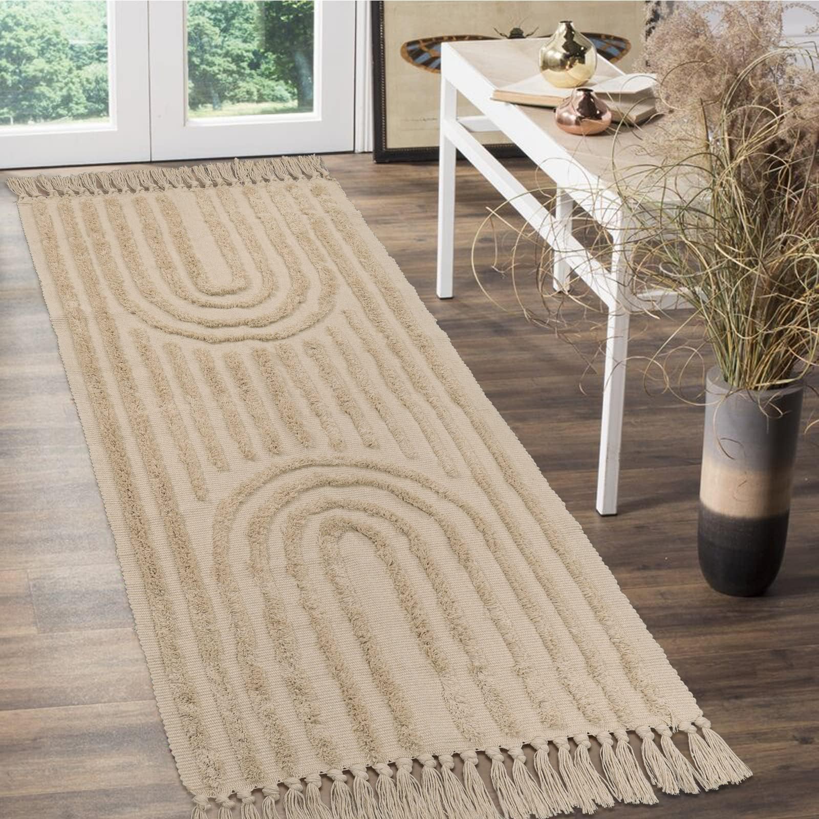 Washable Kitchen Runner Rug - Hand-Woven Bathroom Runner Rug with Tassels, Terracotta Entryway Runner Rug, Tufted Rainbow Bedroom Rug Runner, Hallway Rug for Laundry/Living Room