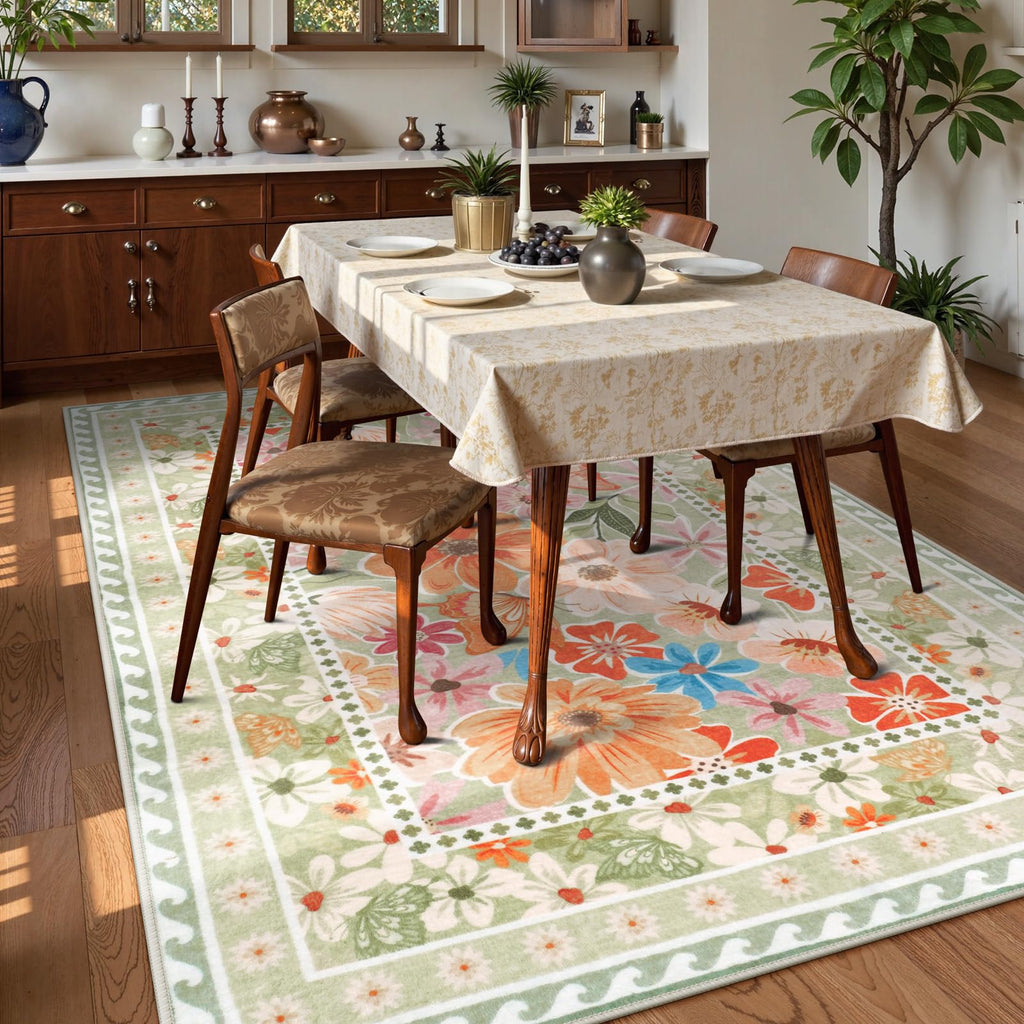 Floral Hallway Runner Rug, Runner Rugs Non Skid Washable, Low Pile Soft Boho Rugs