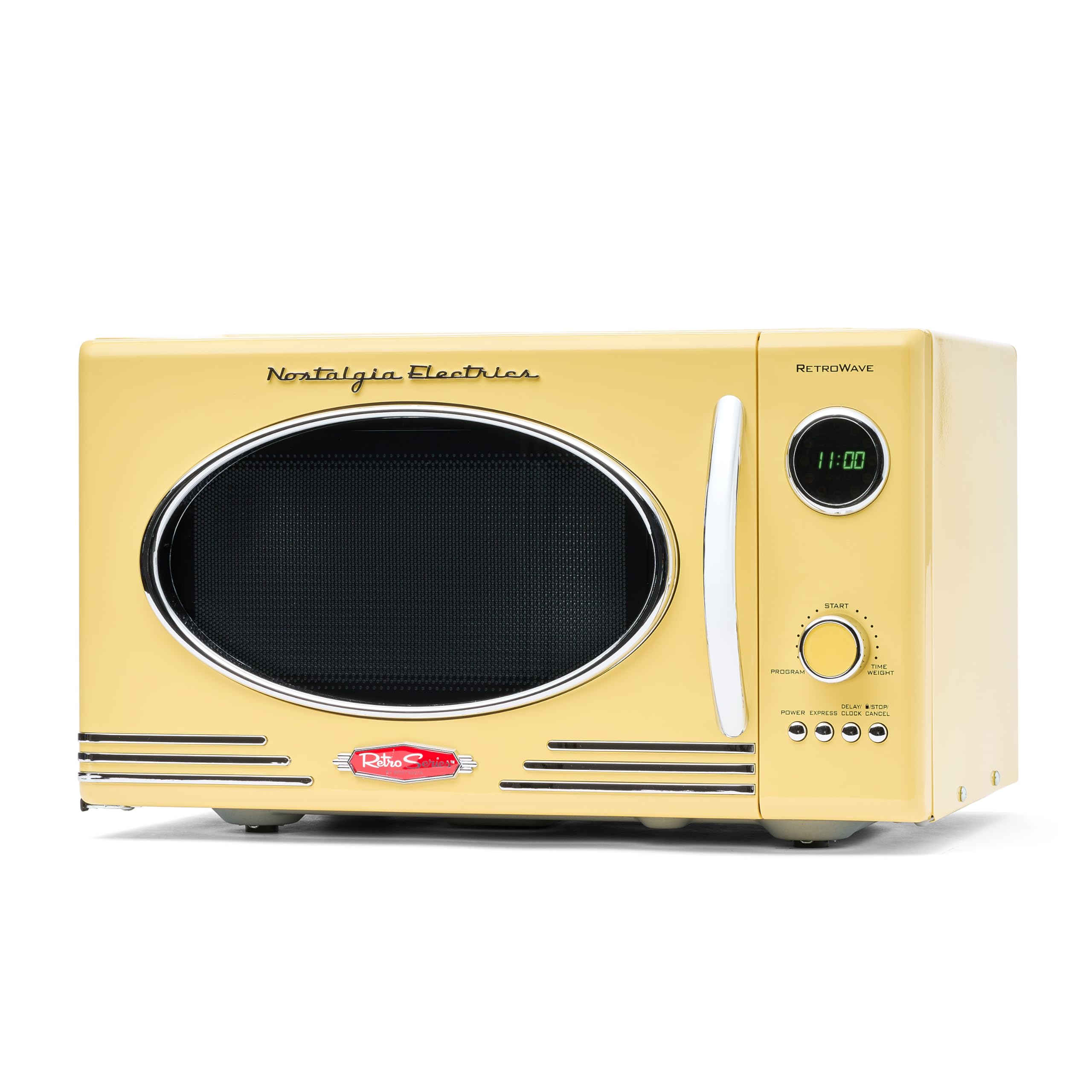 Nostalgia Retro Compact Countertop Microwave Oven 0.7 Cu. Ft. -700-Watts with LED Digital Display-Child Lock-Easy Clean Interior-Pink
