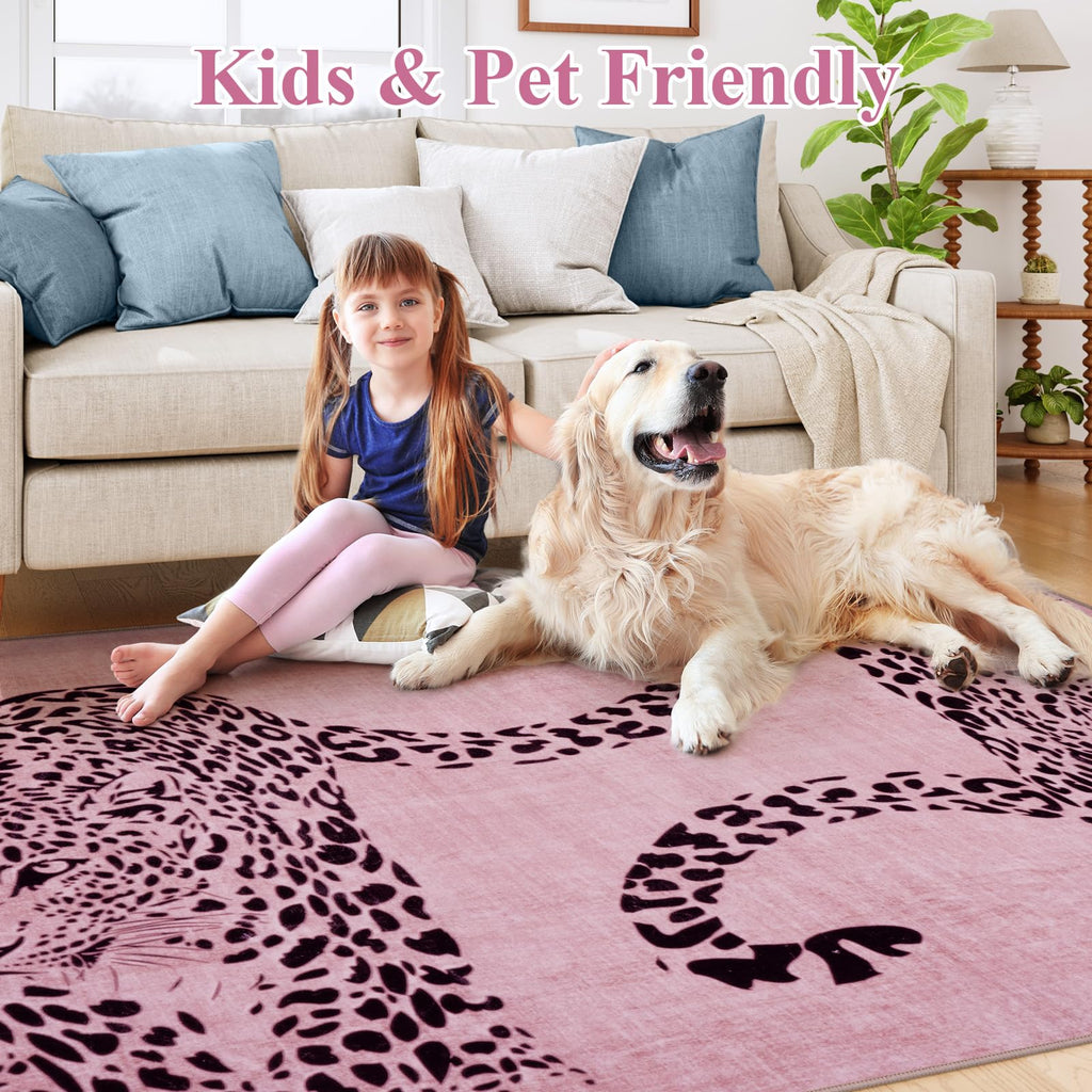 Leopard Print Area Rug â€?Soft, Washable, Non-Slip, Stain-Resistant Rug