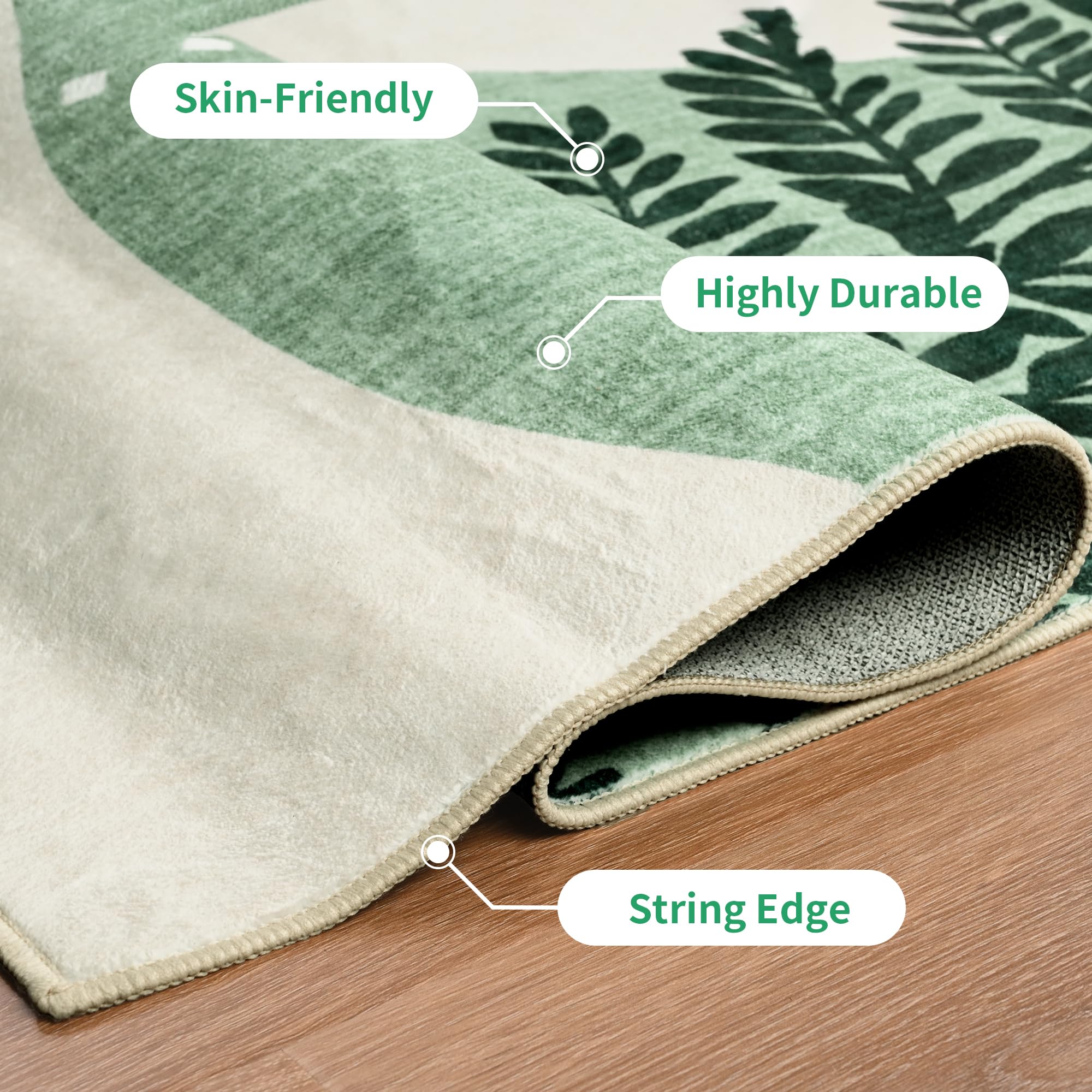 Faux Wool Boho Floral Area Rug Abstract Print Soft Carpet, TPR Non-Slip Backing, Machine Washable Low Pile Rug