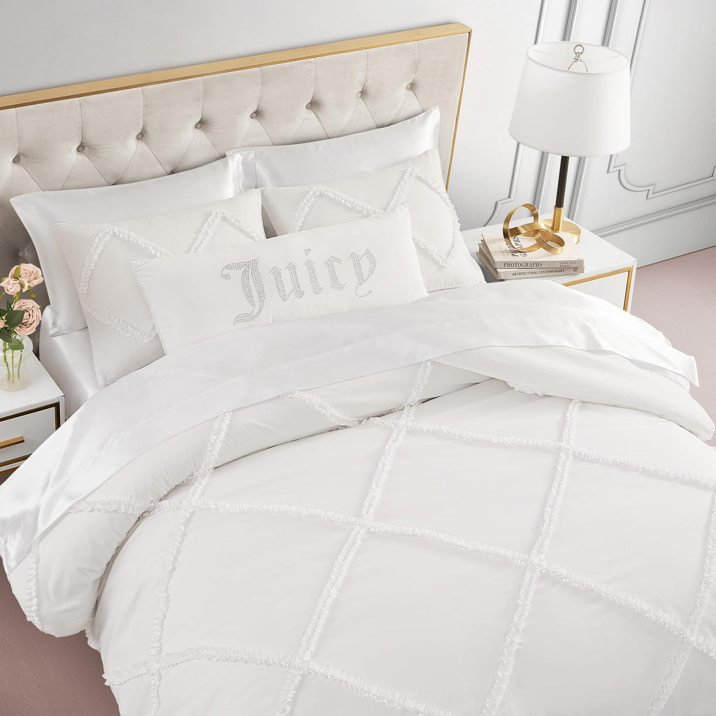 Juicy Couture Diamond Queen Comforter Set - Ruffle 3-Piece Machine Washable Reversible Bedding Comforter Set