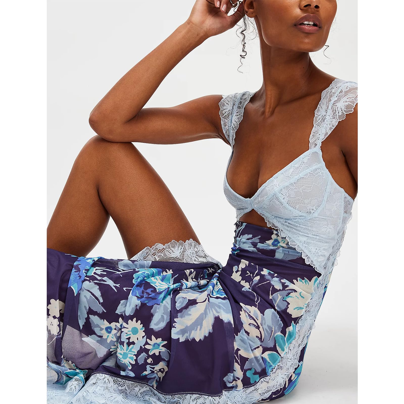 Women Sleeveless Maxi Dress Backless Bodycon Floral Printed Spaghetti Strap Long Dress Sheer Mesh Summer One-Piece