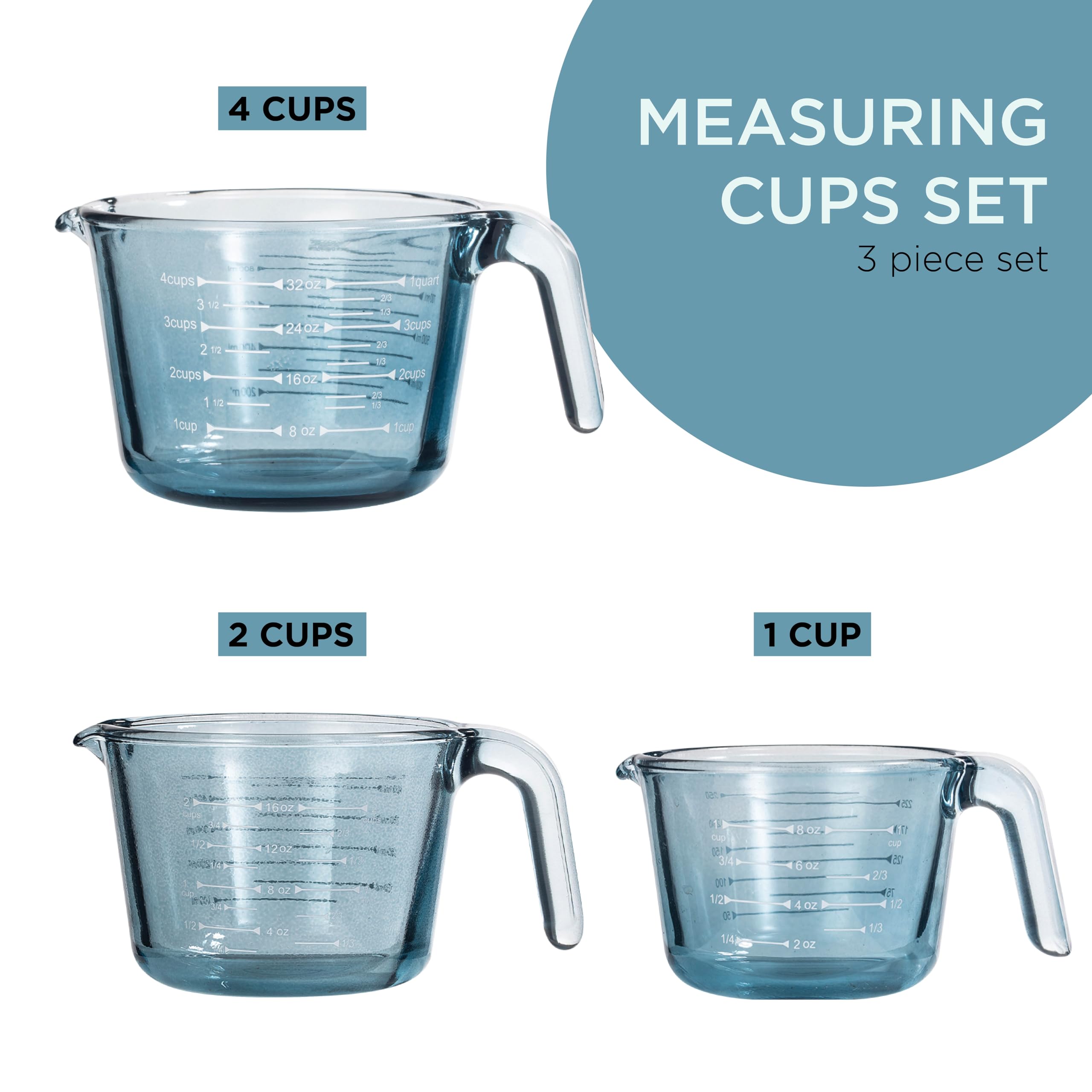 Glass Measuring Cups - Ideal for Cooking and Baking