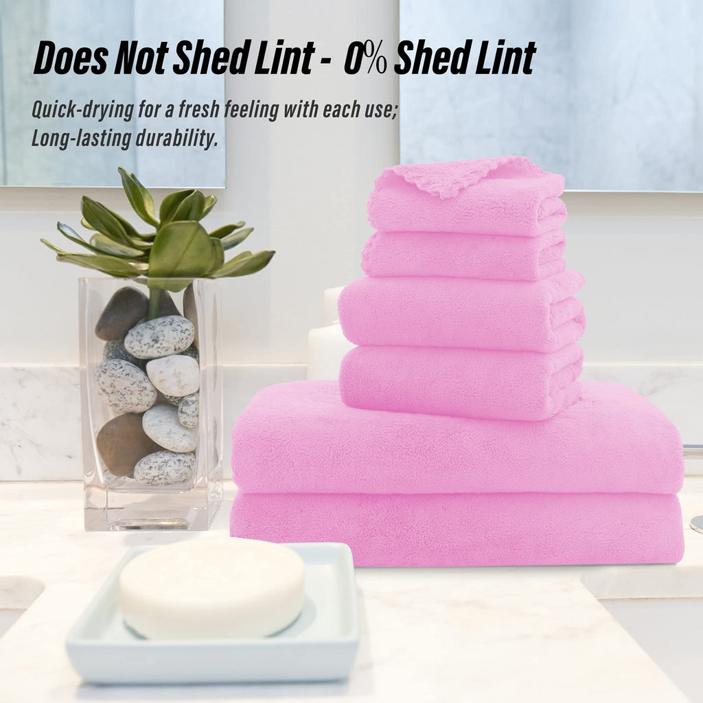 Ultra Soft Towel Set - Quick Drying - 2 Bath Towels 2 Hand Towels 2 Washcloths - Microfiber Coral Velvet Highly Absorbent Towel (6 Pcs)