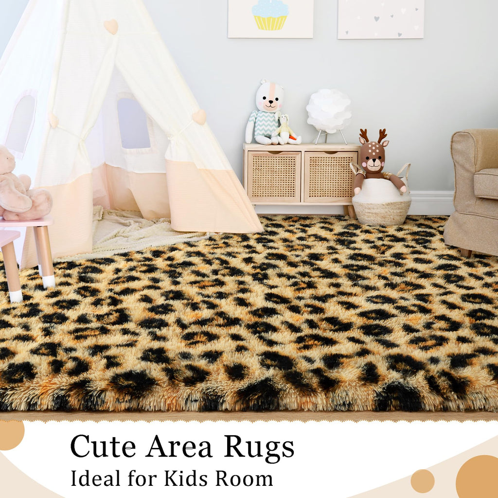 Leopard Rugs, Soft Bedroom Rugs - Fluffy Living Room Rugs, Girls Room Decor
