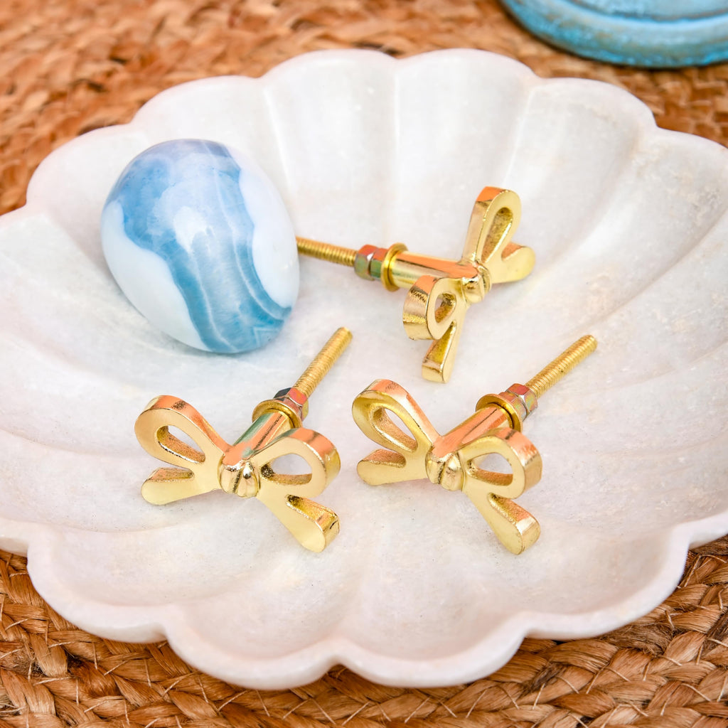 Set of 6 Metal Door Knobs - Decorative Door Knobs Bow Tie Handle with Screw | Cupboard Drawer Wardrobe Pulls (2.25" x 1.25" x 1.1") Gold