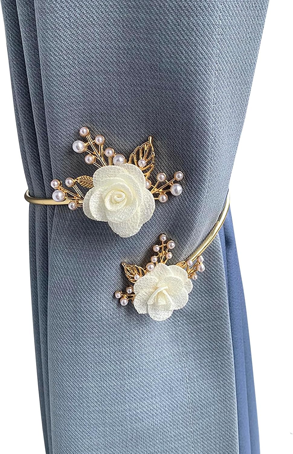 Modern 2PCS/Set Light Luxury Soft Alloy Curtain Buckle Three-Dimensional Flower Imitation Pearl Decoration