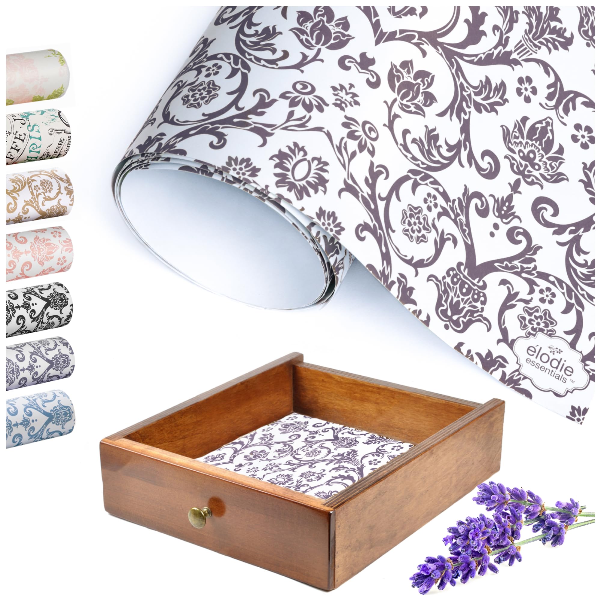 Scented Drawer Liners - Non-Adhesive Paper Sheets for Closet Shelves, Cabinet, Home Essentials & Dresser - 14 x 19.5 Inch Royal Damask Print Drawer Liner - Coquette Room Decor