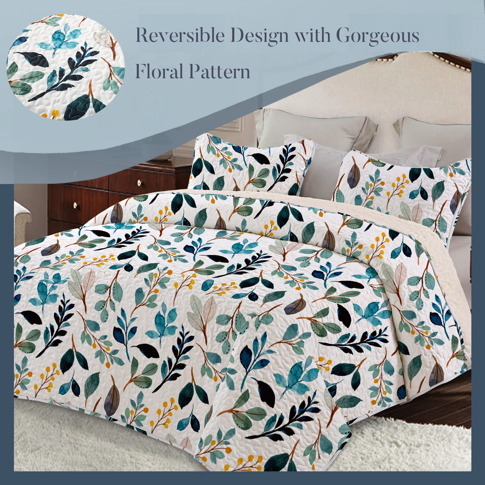 Reversible Patchwork Quilts Full Size, Lightweight Boho Printed Bedspreads Coverlets Quilt Bedding Set with 2 Pillow Shams