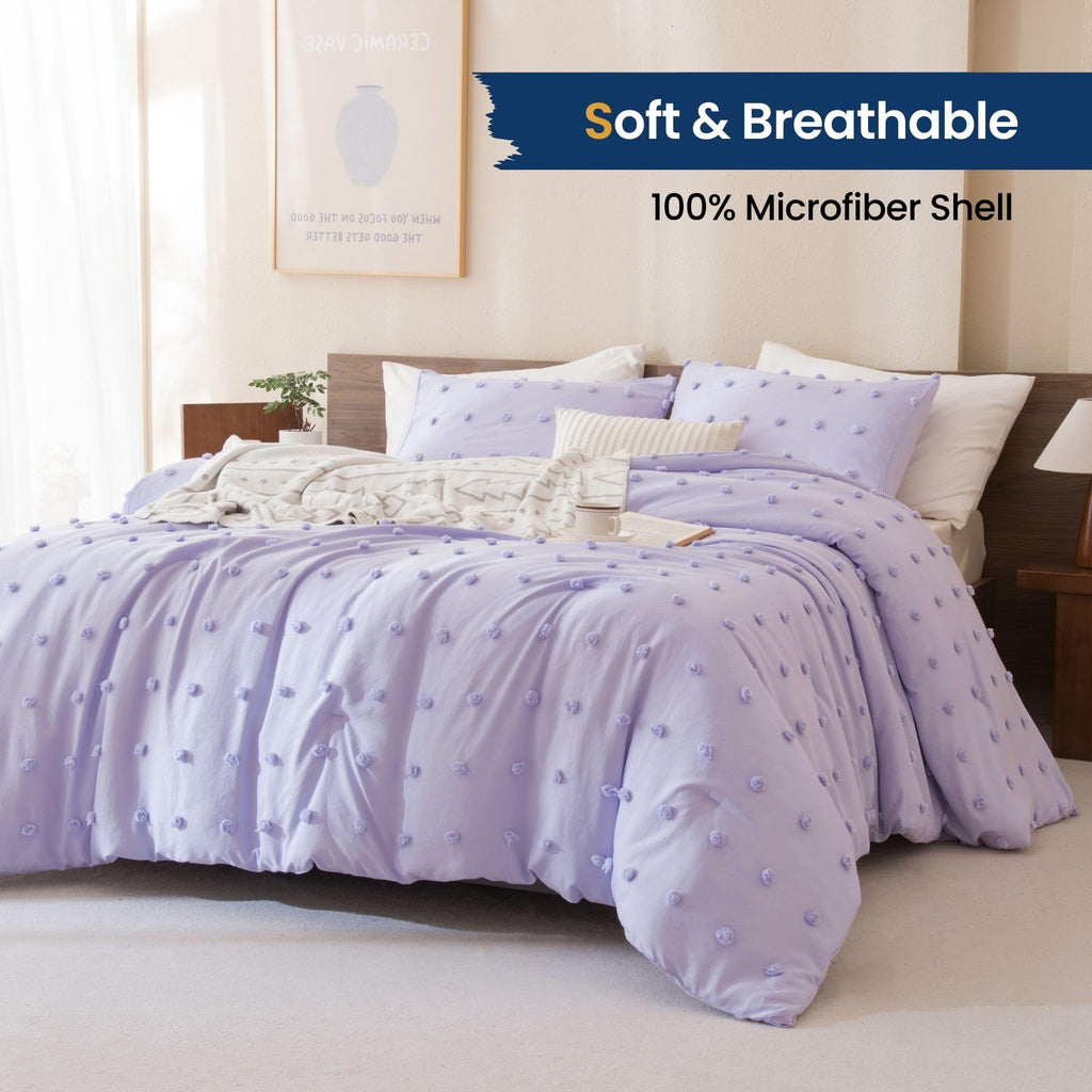 Comforter Set, 2 Pieces- Soft Cotton Lightweight Comforter with 1 Pillowcase, Chenille Dots All Season Down Alternative Comforter Set for Bedding