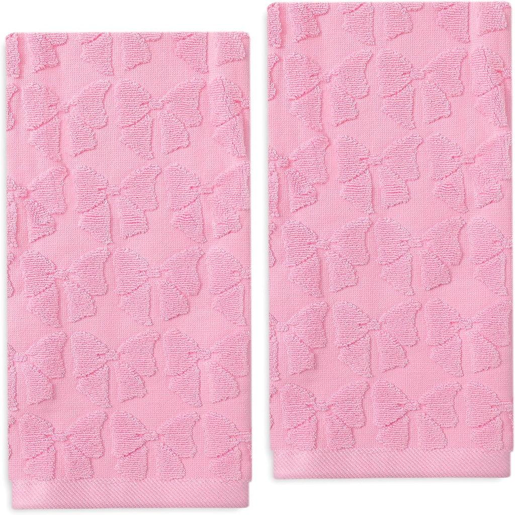 Coquette Pink Bow Hand Towels Cute Bowkot Cotton Bathroom Towels Plush Bath Towels for Drying Cleaning Cooking, 29.5 x 13.7 Inch