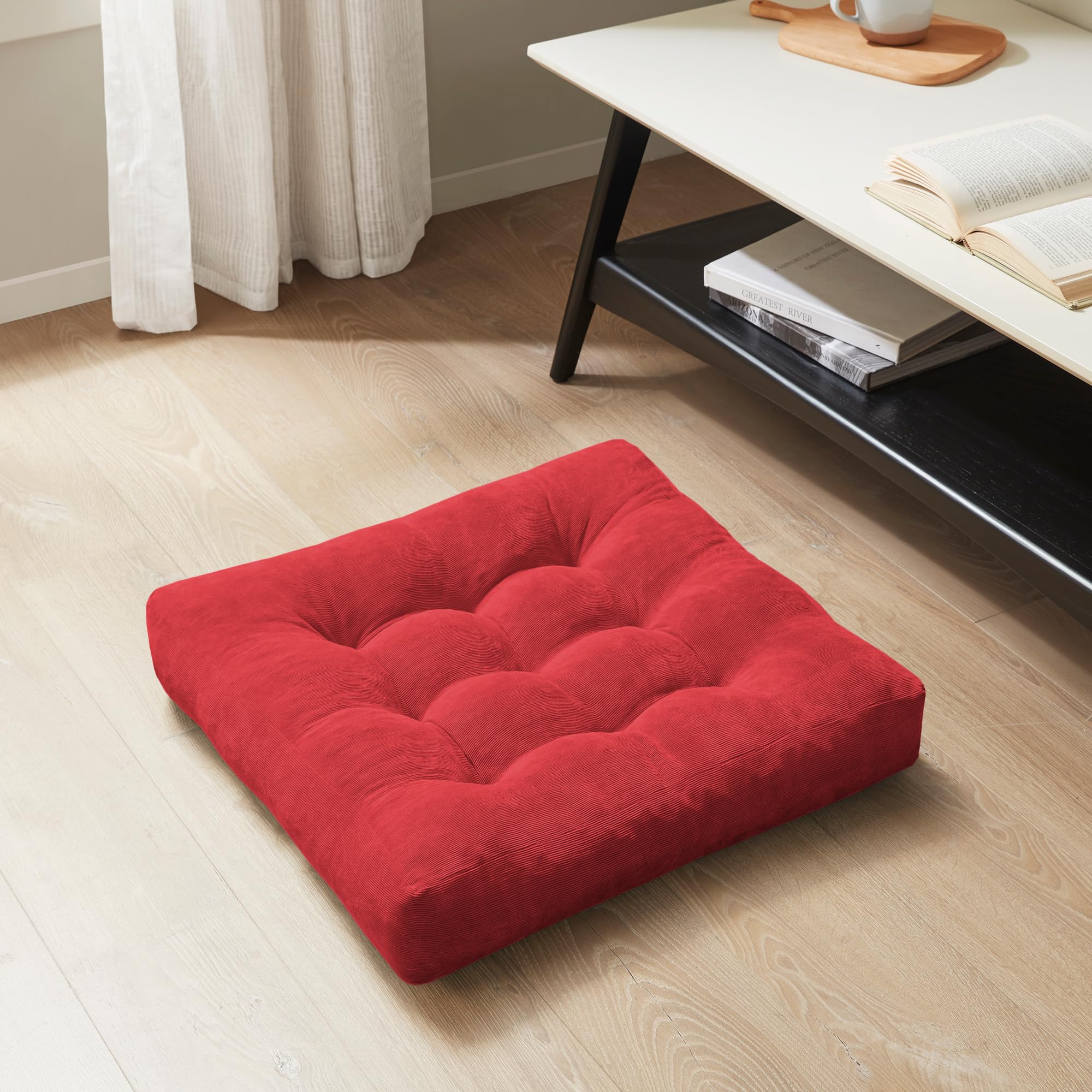 Square Large Pillows Seating Meditation Floor Pillow, Tufted Corduroy Cushion for Living Room