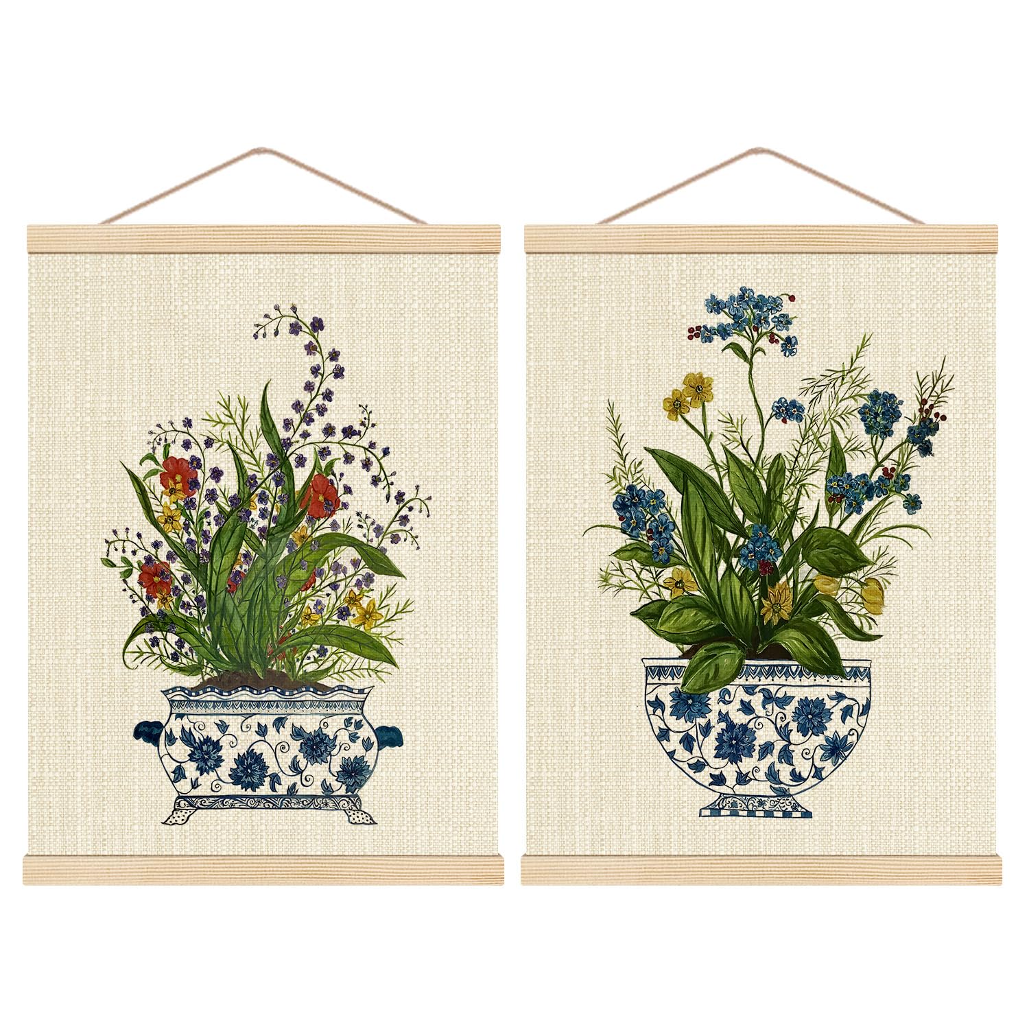 Chinoiserie Porcelain Poster Hanger Frame Floral Hanging Wall Decor