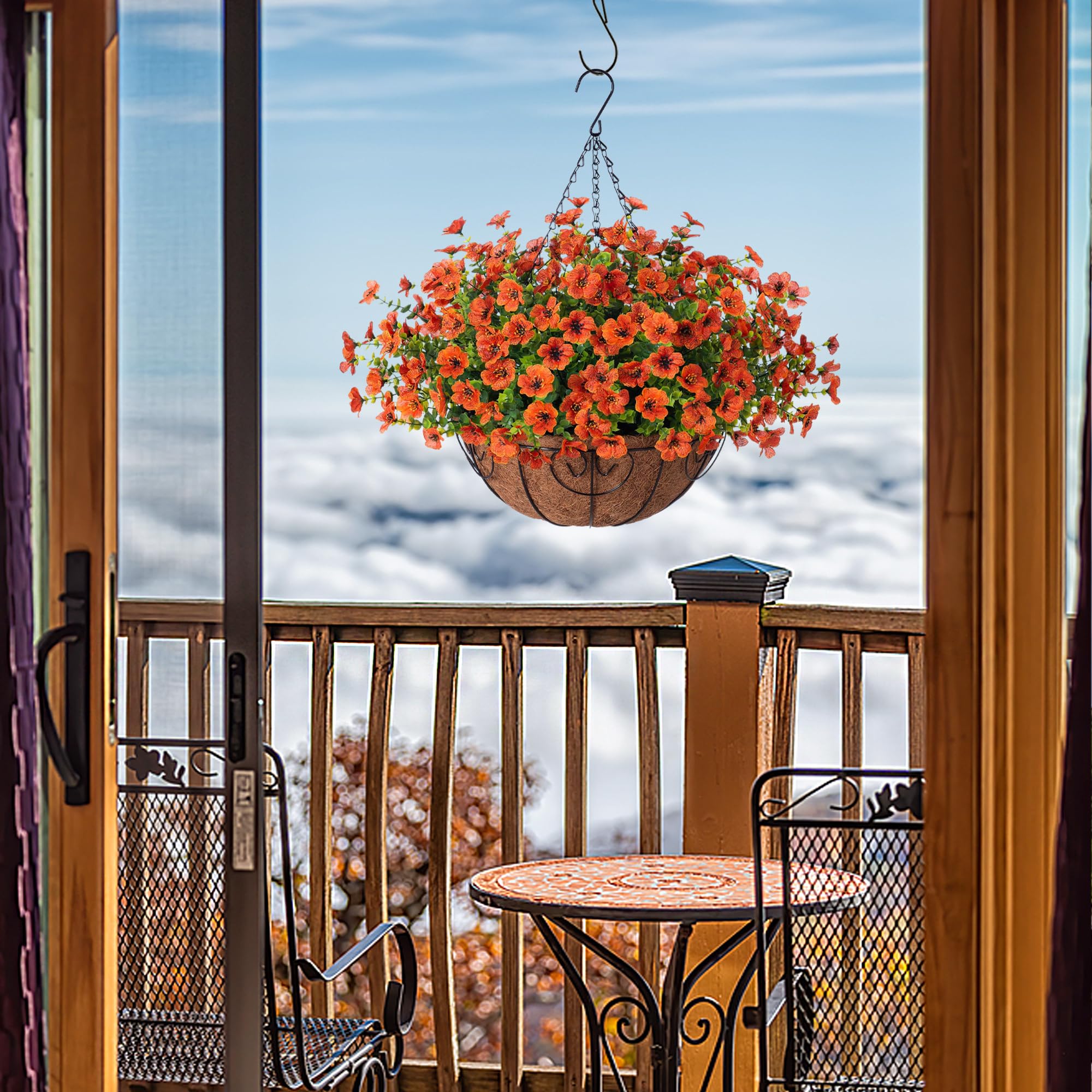 Fake Silk Colorful Daisy Eucalyptus in 12" Metal Coconut Lining Flowerpot