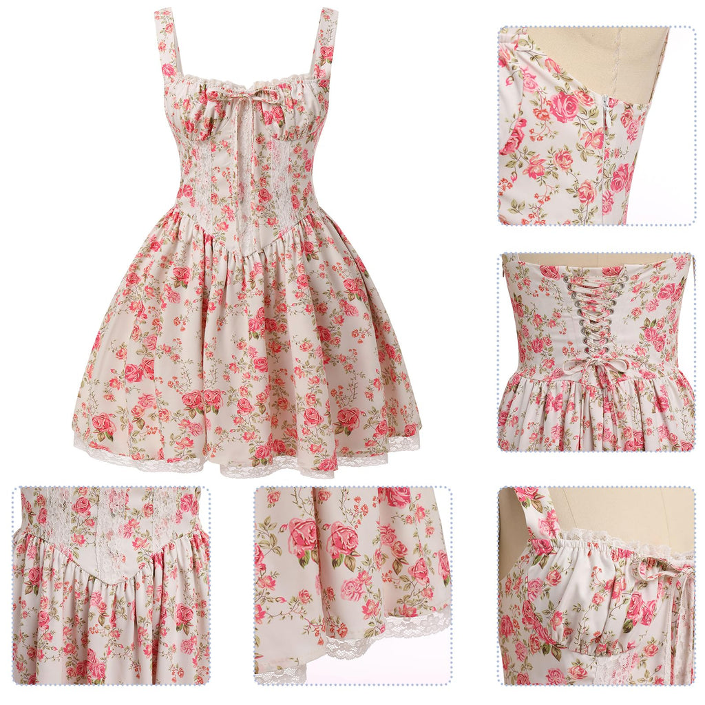 Women's Spaghetti Strap Corset Mini Dress â€?Backless, Lace-Up, Low-Cut Ruffle Sundress