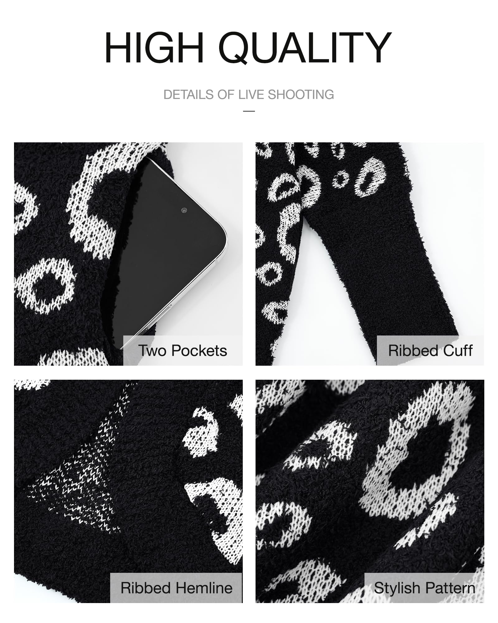 Women Fashion Leopard Print Long Sleeve Sweater Cardigan Loose Knit Open Front Fall Winter Outwear Coats