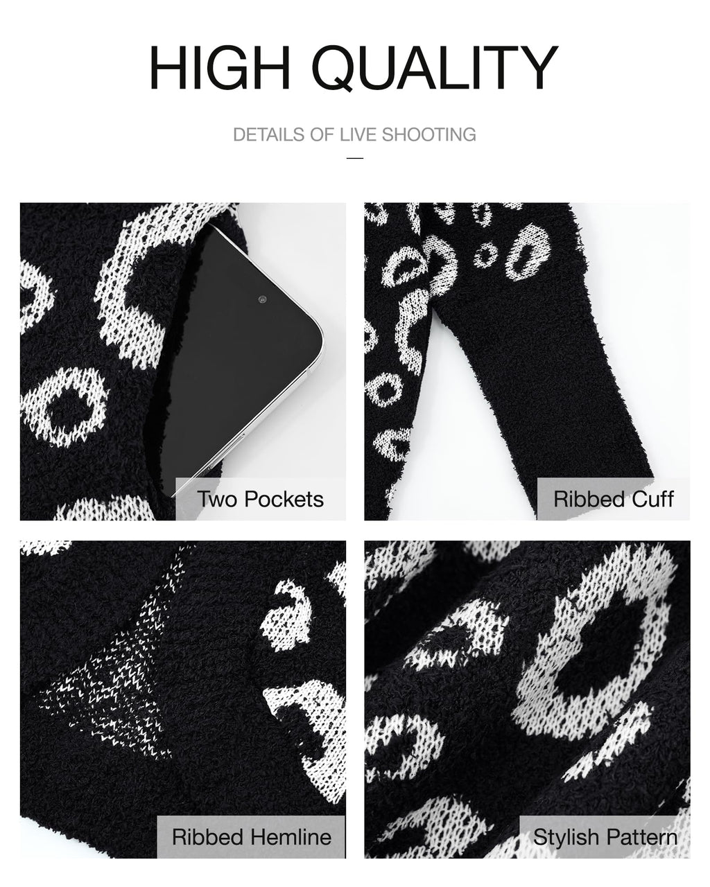 Women Fashion Leopard Print Long Sleeve Sweater Cardigan Loose Knit Open Front Fall Winter Outwear Coats