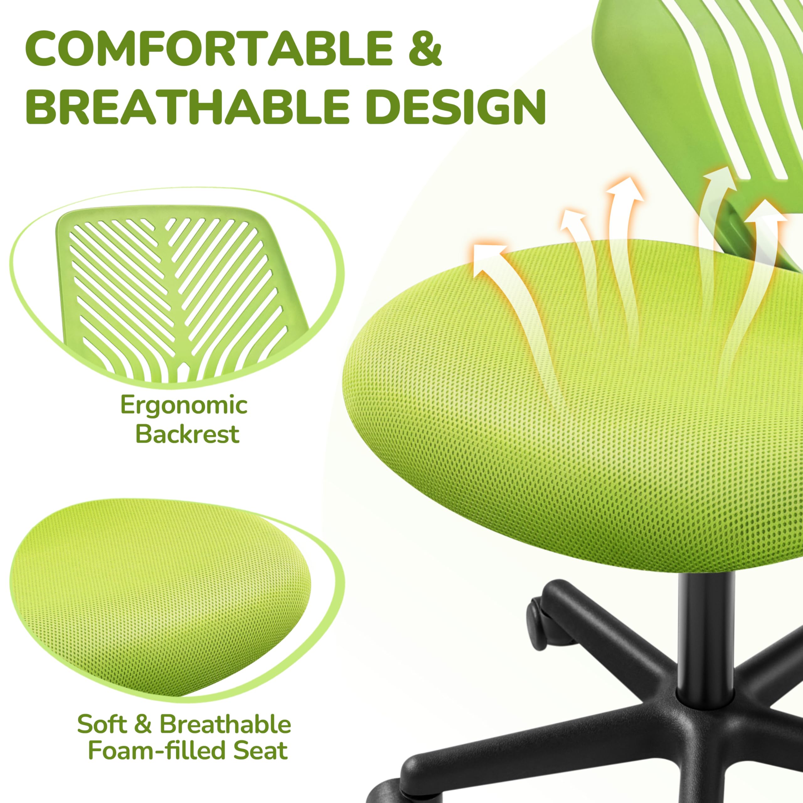 Cute Low-Back Armless Study w/Lumbar Support Adjustable Swivel Chair