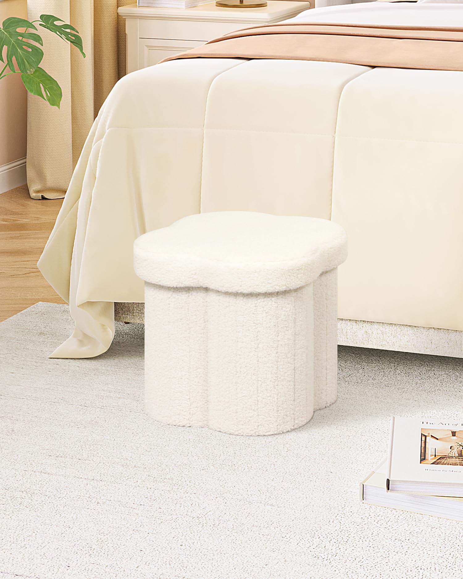 Flower-Shaped Storage Ottoman â€?Boucle Footstool & Seat for Living Room & Dorm