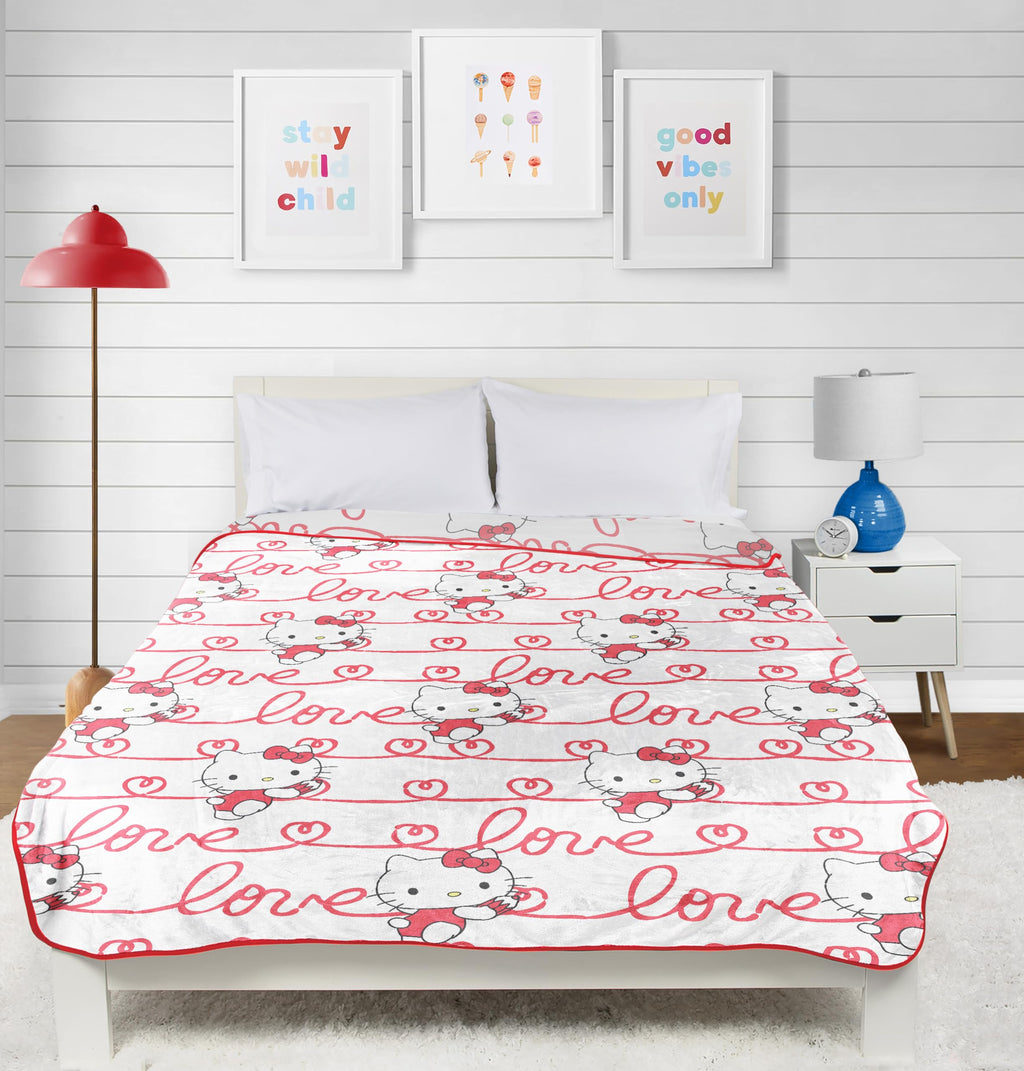 Hello Kitty White Kitties Plush Blanket - Measures 60 x 90 Inches, Kids Bedding - Super Soft Fleece Bedding