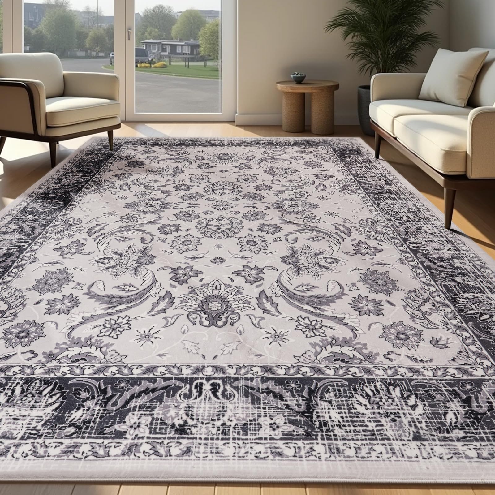 Washable Area Rugs Door Mat Entryway Vintage Floral Non-Slip Low Pile Entrance Thin Rug Carpet for Kitchen Bathroom Living Room Pink