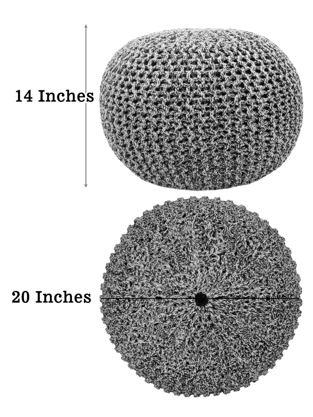 Hand-Knitted Cotton Round Pouf â€?Braid Cord Ottoman, Footrest, and Accent Seat for Living Room, Nursery, Kids Room, or Dorm Décor â€?20x14