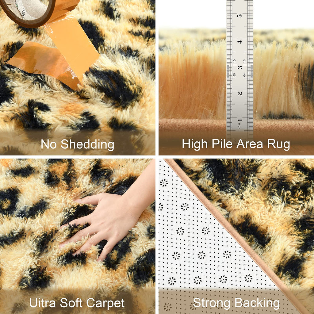 Leopard Rugs, Soft Bedroom Rugs - Fluffy Living Room Rugs, Girls Room Decor