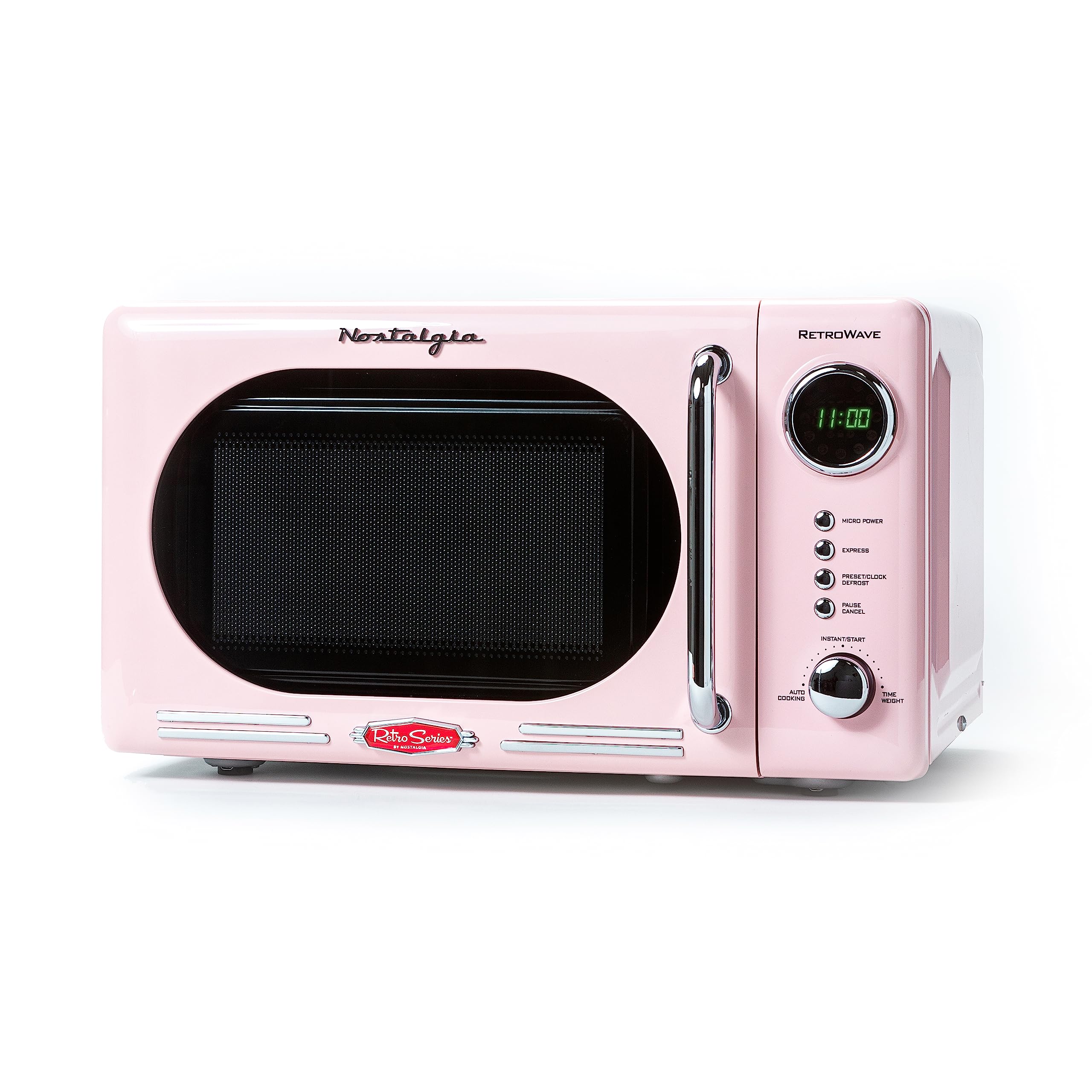 Nostalgia Retro Compact Countertop Microwave Oven 0.7 Cu. Ft. -700-Watts with LED Digital Display-Child Lock-Easy Clean Interior-Pink