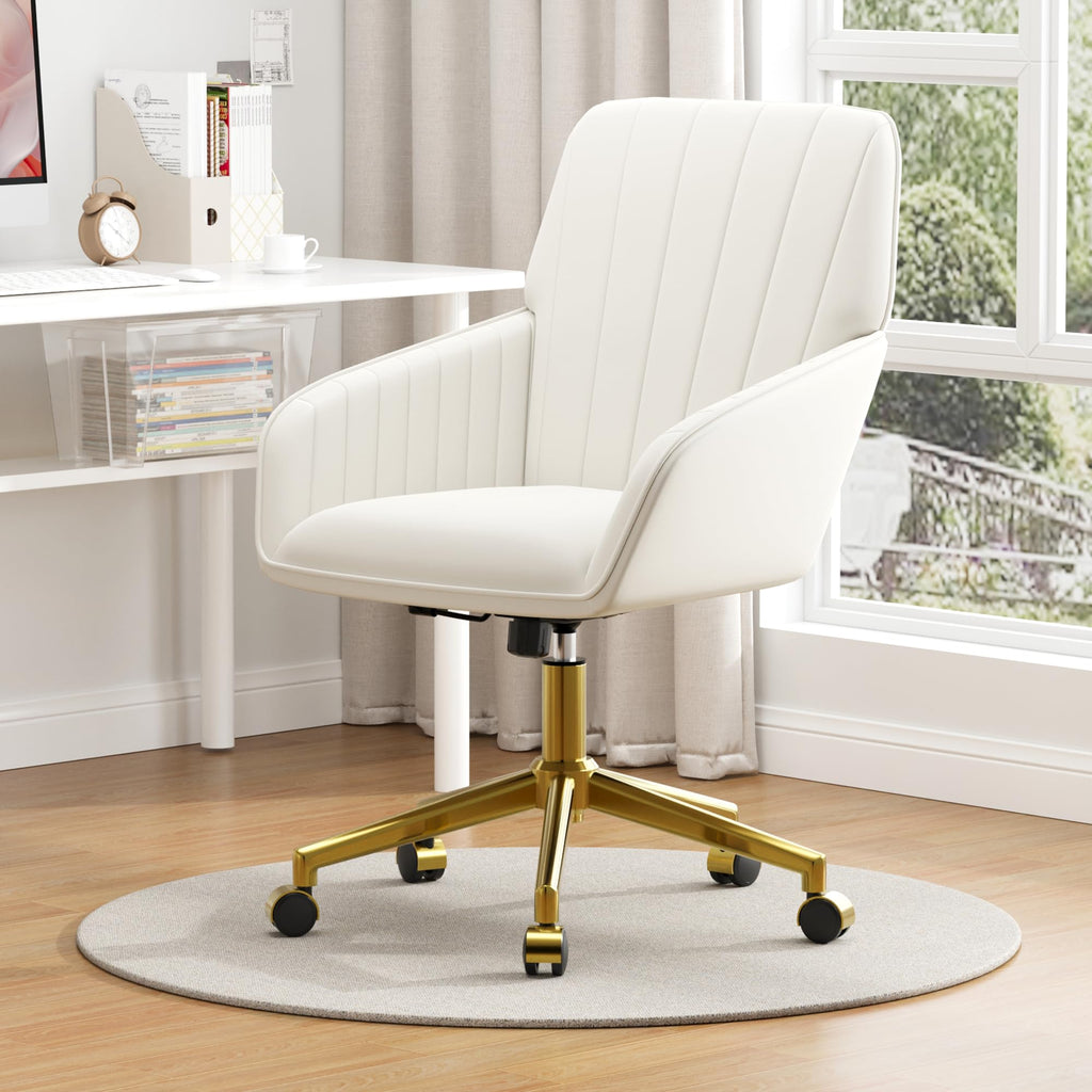 Velvet Modern Cute Chair with Back, Height Adjustable Upholstered Vanity Chair with Swivel Wheels