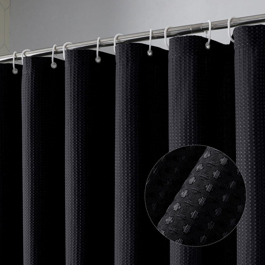 Waffle Textured Heavy Duty Fabric Shower Curtain for Bathroom, Luxury Hotel Weighted 230GSM Bath Curtain with 12 Plastic Hooks, Machine Washable, 72x72